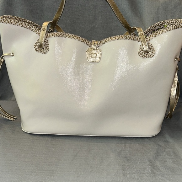 EricJavits New York tote bag. Very good condition. Gold cream, and green colors - Picture 2 of 8